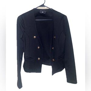 Double Breasted Blazer, Black Gold Accent Buttons Work Attire Business Casual